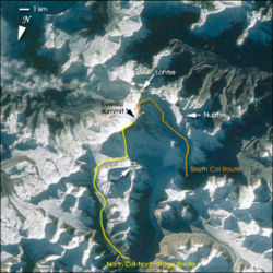 View from space showing South Col route and North Col/Ridge route