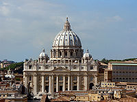 St. Peter's Basilica. The dome, completed in 1590, was designed by Michelangelo Buonarroti, architect, painter and poet.