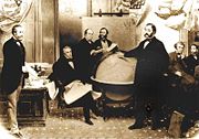 The signing of the Alaska Treaty of Cessation on March 30, 1867. L-R: Robert S. Chew, William H. Seward, William Hunter, Mr. Bodisco, Eduard de Stoeckl, Charles Sumner and Frederick W. Seward.