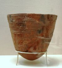 An Incipient Jōmon pottery vessel reconstructed from fragments (10,000-8,000 BCE), Tokyo National Museum, Japan