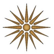 The Vergina Sun, the 16-ray star covering what appears to be the royal burial larnax of Philip II of Macedon, discovered in Vergina, Greece.