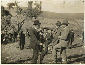 Senators inspecting a possible site for the new capital at Tumut
