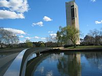The Carillon on Aspen Island in Lake Burley Griffin, Canberra, celebrates the 50th Anniversary of Australia's National Capital