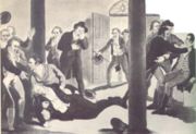 The assassination of Prime Minister Spencer Perceval in 1812 in the lobby of the House of Commons