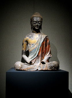 Chinese Seated Buddha, Tang Dynasty, Hebei province, ca. 650 CE. Chinese Buddhism is of the Mahayana tradition, with popular schools today being Pure Land and Zen.