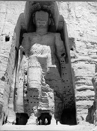 One of the Buddhas of Bamyan, Afghanistan as it stood in 1963.