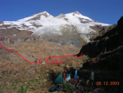 The Boulder Glacier retreated 450 m from 1987 to 2005.