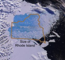 The collapsing Larsen B Ice Shelf in Antarctica is similar in area to the U.S. state of Rhode Island.