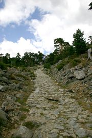 Roman road of the Fuenfría valley, in the Sierra de Guadarrama, Spain.