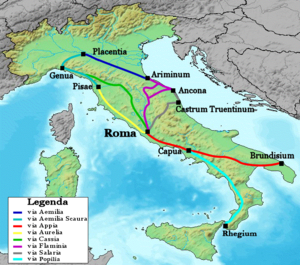 Map of Roman roads in Italy