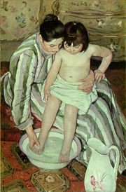 The Bath, a painting by Mary Cassatt (1844-1926).