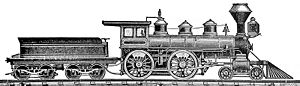 An 1880s woodcut of a 4-4-0 locomotive.
