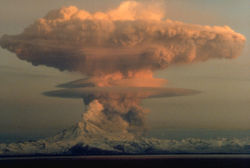 Eruption column rising over Redoubt volcano, Alaska