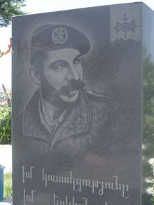 The grave of Karo "the White Bear" Kaqhedjian, an Armenian-American, at Yerablur cemetery. Kaqhedjian was one of many Armenians from the Diaspora who volunteered to go and fight in the Karabakh conflict.