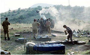 Azeri artillery shelling Armenian positions in the onset of the 1992 summer offensive.