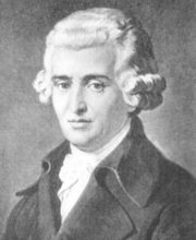 A posthumous portrait of Haydn from the 19th century. Similar fictionalized portraits of Mozart and Beethoven date from this era.