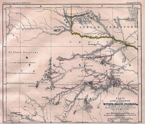 Texas rivers map showing Captain Marcy's route though Texas in 1854.
