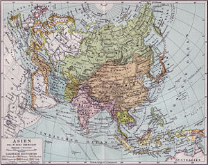 Political map of Asia in 1890, showing late-Qing China (centre, in light brown).
