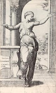 Lucretia, engraved by Raimondi after a drawing by Raphael.