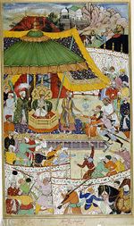 The court of Akbar, an illustration from Akbarnama