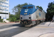 Amtrak train in downtown Orlando, Florida.