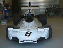 The Brabham BT44 on display in 2003.  The car was used in the 1974 and 1975 seasons.