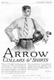 A Necktie from a 1913 Arrow Collar Ad. Before the Second World War ties were worn shorter as well as wider than they are today; although in Britain in the 1970's short and wide ties (known as 'Kipper ties') became fashionable for a few years.
