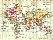 Map of the world from 1897. The British Empire (marked in pink) was the superpower of the 19th century.