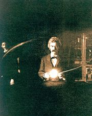 Twain in the lab of Nikola Tesla, spring of 1894