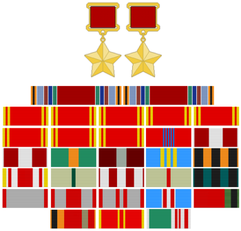 A reconstruction of Vasilevsky's ribbon bar (foreign decorations not pictured).