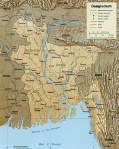 A Map showing major rivers in Bangladesh including both branches of Brahmaputra - Jamuna and lower Brahmaputra.