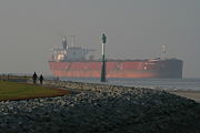Human-powered transport in front of the bulk carrier BW Fjord
