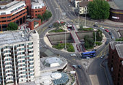 The engineering of this roundabout in Bristol, United Kingdom, attempts to make traffic flow free-moving.