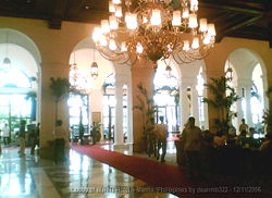 The historic lobby of the Manila Hotel, one of the first of its kind in Southeast Asia built in 1901.