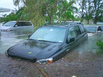 Flooding near Key West, Florida, United States from Hurricane Wilma's storm surge in October 2005