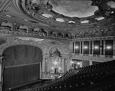 Interior of the 1928 B. F. Keith Memorial Theatre, Boston, Massachusetts. This theatre features a proscenium stage, the most common type of stage in the West.