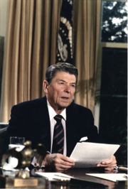 President Ronald Reagan addresses the nation from the Oval Office regarding the shuttle disaster