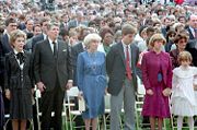 A memorial service for the crew in Houston, Texas; President Ronald Reagan and First Lady Nancy Reagan are present, January 31, 1986