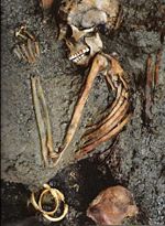 The skeleton called the "Ring Lady" unearthed in Herculaneum, one of the victims of the eruption of Mount Vesuvius in 79