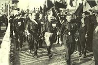 Benito Mussolini and Fascist Blackshirts during the March on Rome.