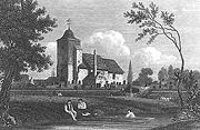 On 26 June 1814, Mary declared her love for Percy at Mary Wollstonecraft's graveside in the cemetery of St Pancras Old Church (shown here in 1815).