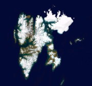 A NASA Landsat satellite image of Svalbard.