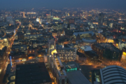 Manchester City Centre from the Beetham Tower at night, the city is one of the largest financial centres in Europe.