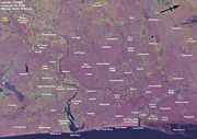 Chennai is on a flat coastal plain, as shown on this Landsat 7 map.