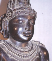 Detail of the statue of Rajaraja Chola at Brihadisvara Temple at Thanjavur