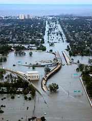 Flooded I-10/I-610/West End Blvd interchange and surrounding area of northwest New Orleans and Metairie, Louisiana