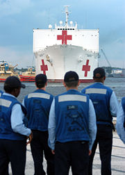 USNS Comfort takes on supplies at Mayport, Florida en route to the Gulf Coast.