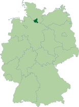 Map of Germany, location of Hamburg highlighted