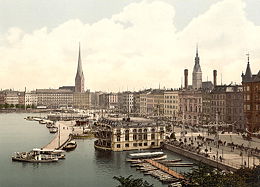 Hamburg's central promenade Jungfernstieg on River Alster in 1900.