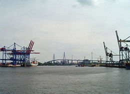 The port of Hamburg on the river Elbe.